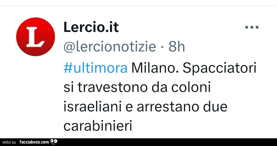 Ultimora milano. Spacciatori si travestono da coloni israeliani e arrestano due carabinieri