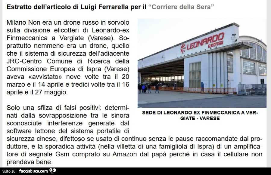 Droni Russi su Ispra e su Leonardo