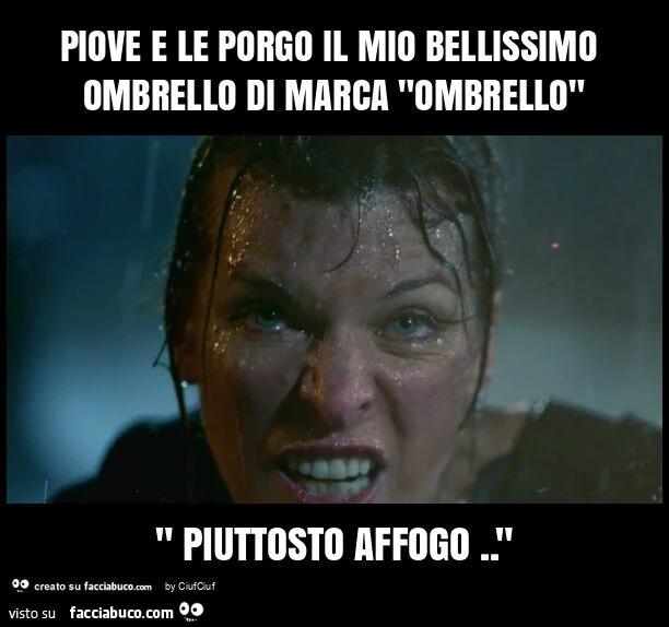 Piove e le porgo il mio bellissimo ombrello di marca "ombrello" " piuttosto affogo. "