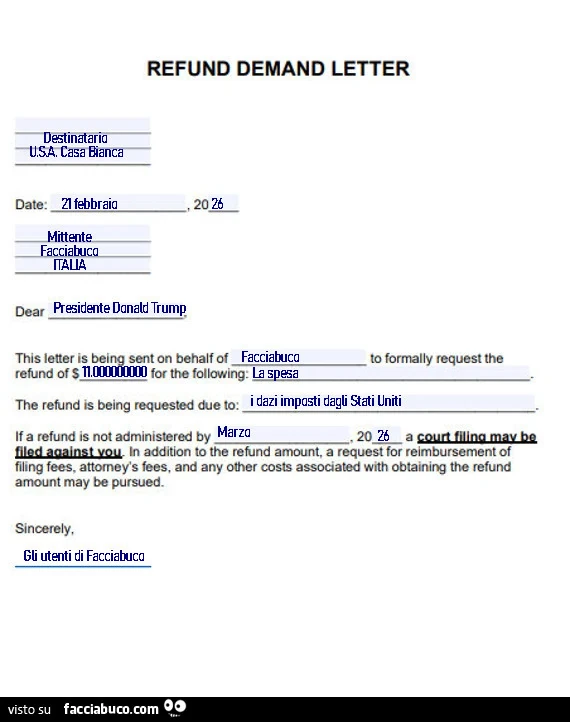 Refund demand letter