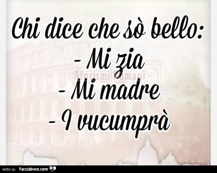 Chi dice che sò bello: mi zia, mi madre, i vucumprà