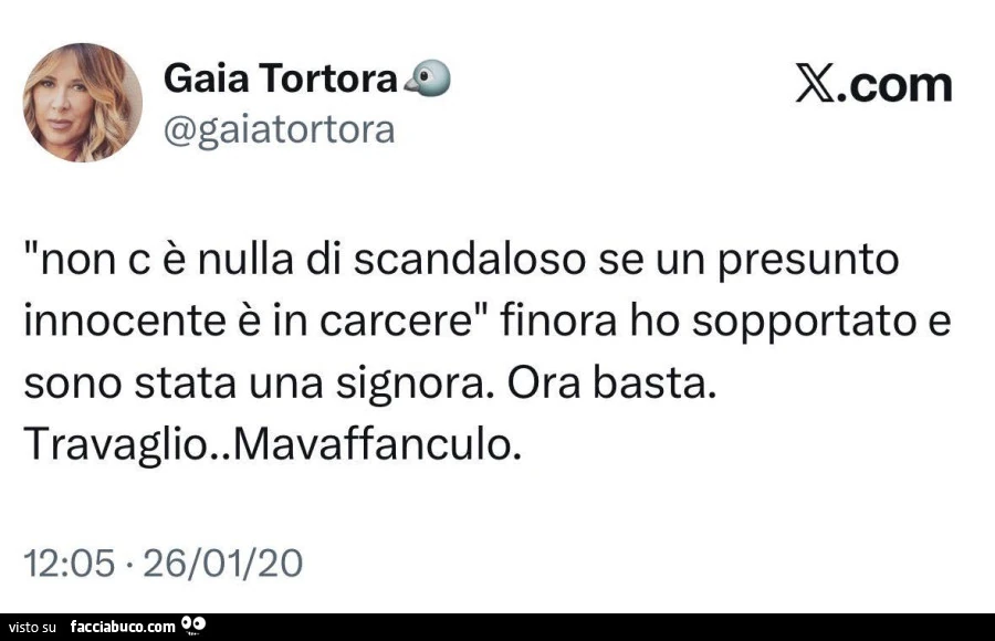 Non c'è nulla di scandaloso se un presunto innocente è in carcere. Finora ho sopportato e sono stata una signora. Ora basta. Travaglio. Mavaffanculo