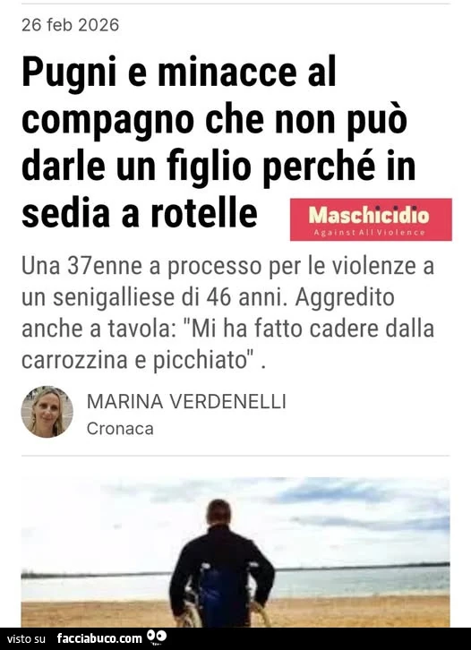 Pugni e minacce al compagno che non puรฒ darle un figlio perchรฉ in sedia a rotelle