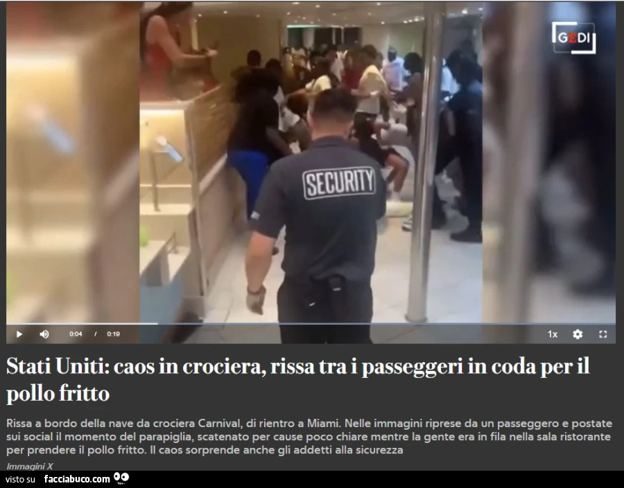 USA. Caos in crociera, rissa per il pollo fritto