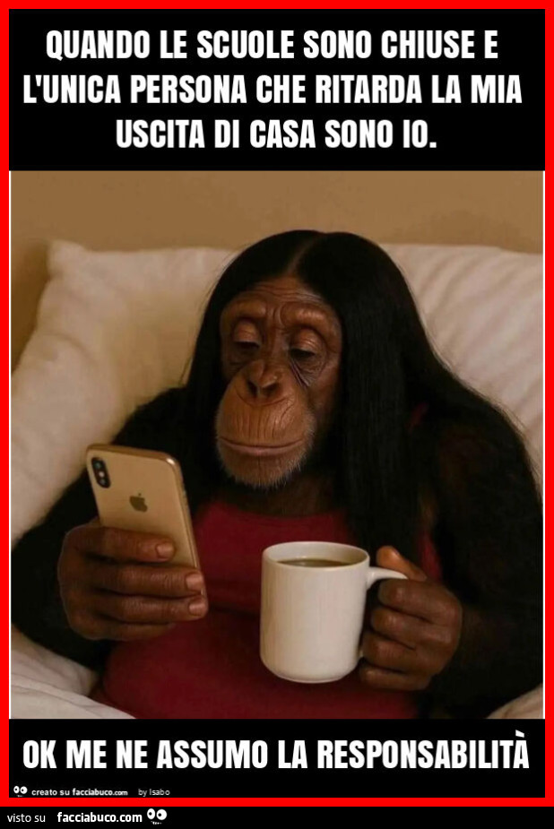 Quando le scuole sono chiuse e l'unica persona che ritarda la mia uscita di casa sono io. Ok me ne assumo la responsabilità