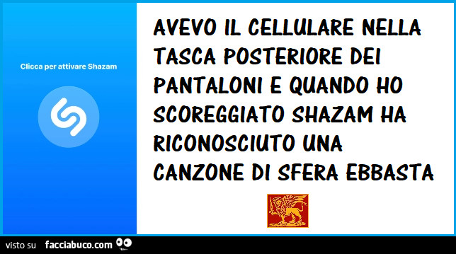 Quando ho scureggiato Shazam ha riconosciuto canzone Sanremo