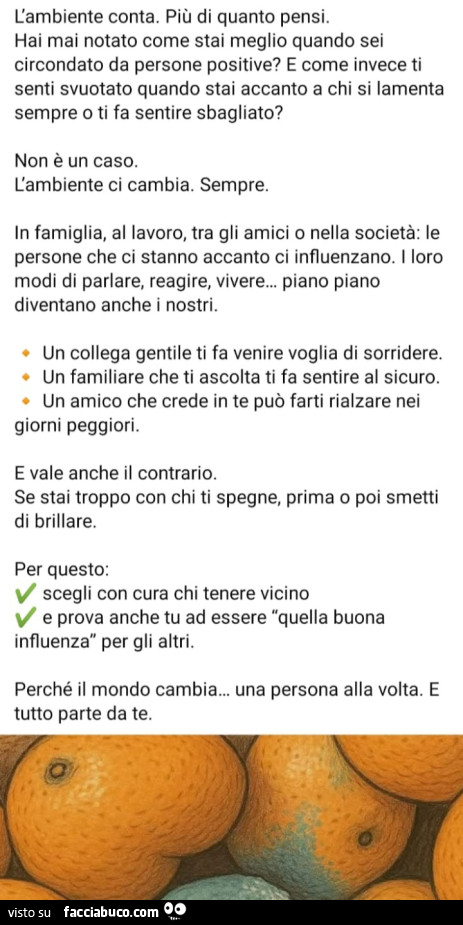 L'ambiente conta. Più di quanto pensi. Hai mai notato come stai meglio quando sei circondato da persone positive?