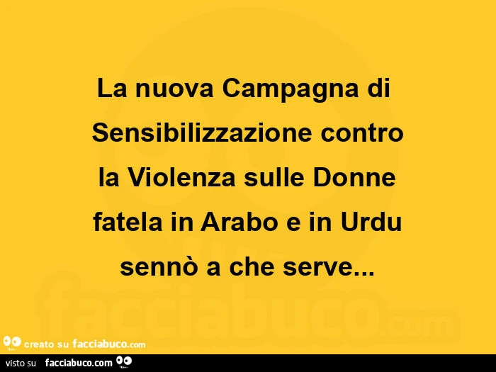 La nuova campagna di sensibilizzazione contro la violenza sulle donne fatela in arabo e in urdu sennò a che serve