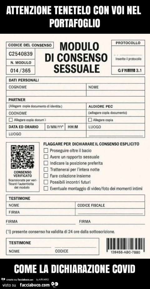 Attenzione tenetelo con voi nel portafoglio come la dichiarazione covid