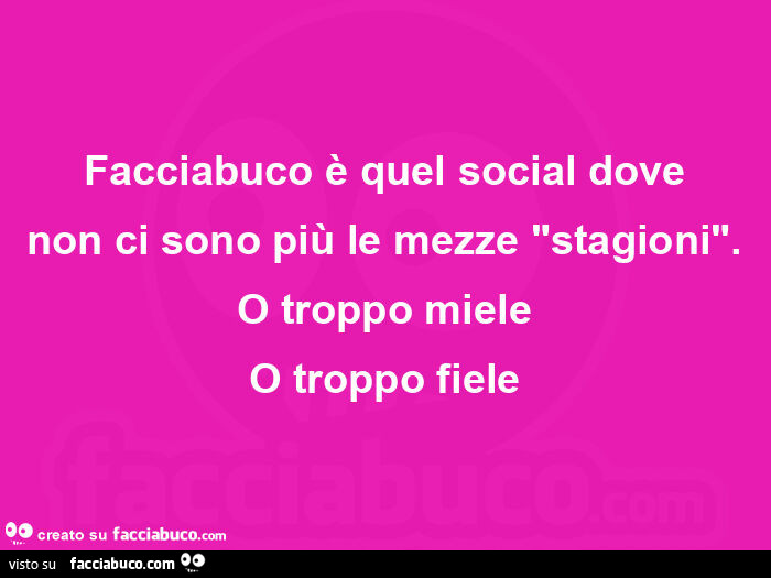 Facciabuco è quel social dove non ci sono più le mezze "stagioni". O troppo miele o troppo fiele