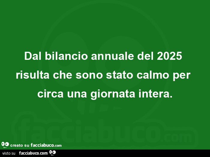 Dal bilancio annuale del 2025 risulta che sono stato calmo per circa una giornata intera