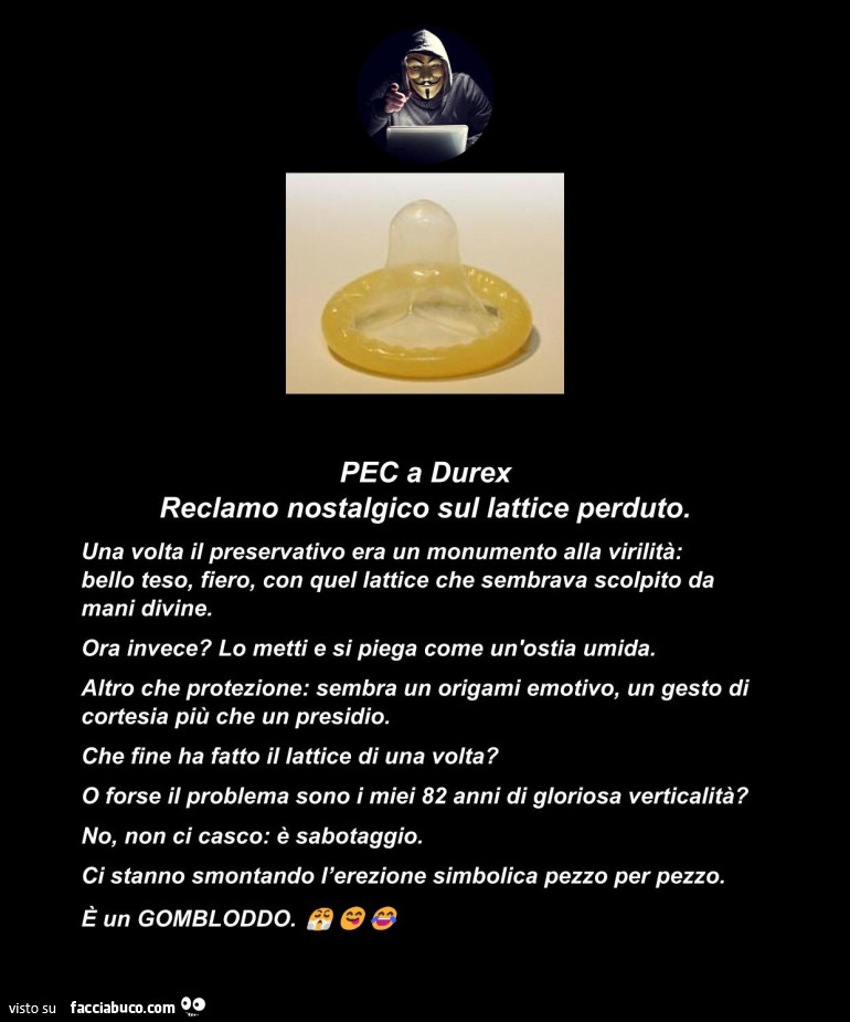 Pec a durex reclamo nostalgico sul lattice perduto