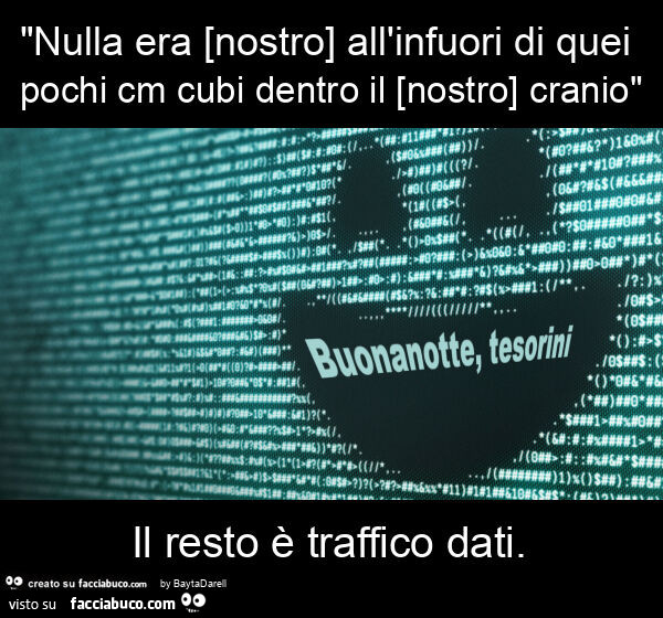 "nulla era [nostro] all'infuori di quei pochi cm cubi dentro il [nostro] cranio" il resto è traffico dati