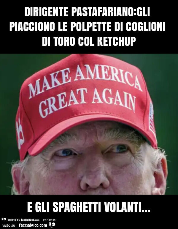 Dirigente pastafariano: gli piacciono le polpette di coglioni di toro col ketchup e gli spaghetti volanti