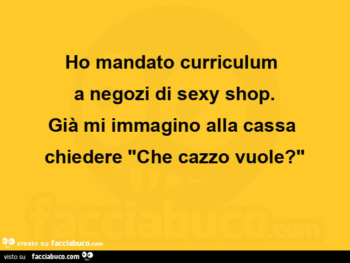 Ho mandato curriculum a negozi di sexy shop. Giร mi immagino alla cassa chiedere che cazzo vuole?