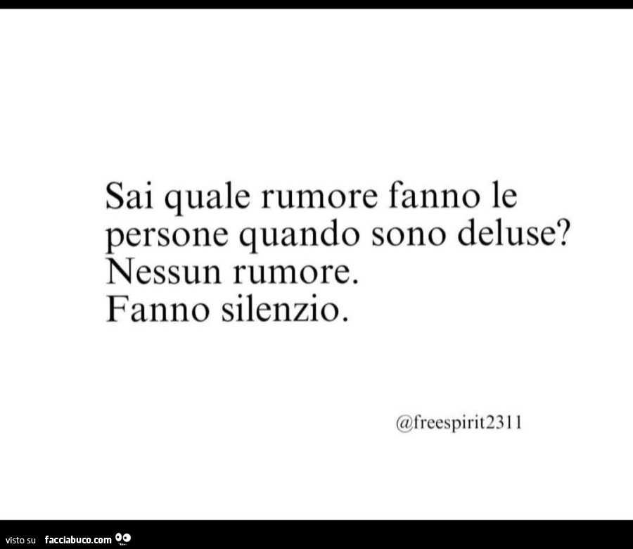Quando si è Delusi si resta in silenzio, non si fa alcun rumore