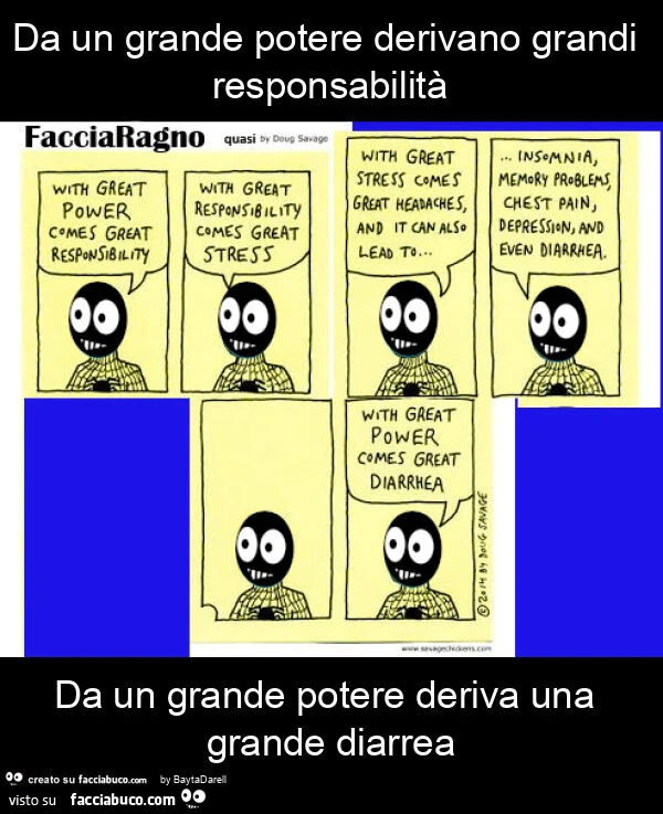 FacciaRagno. Da un grande potere derivano grandi responsabilitร da un grande potere deriva una grande diarrea