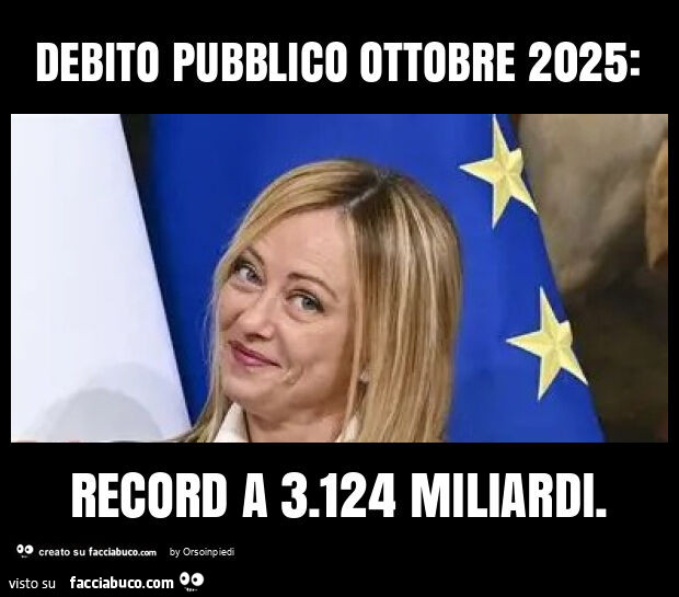 Debito pubblico ottobre 2025: record a 3.124 miliardi