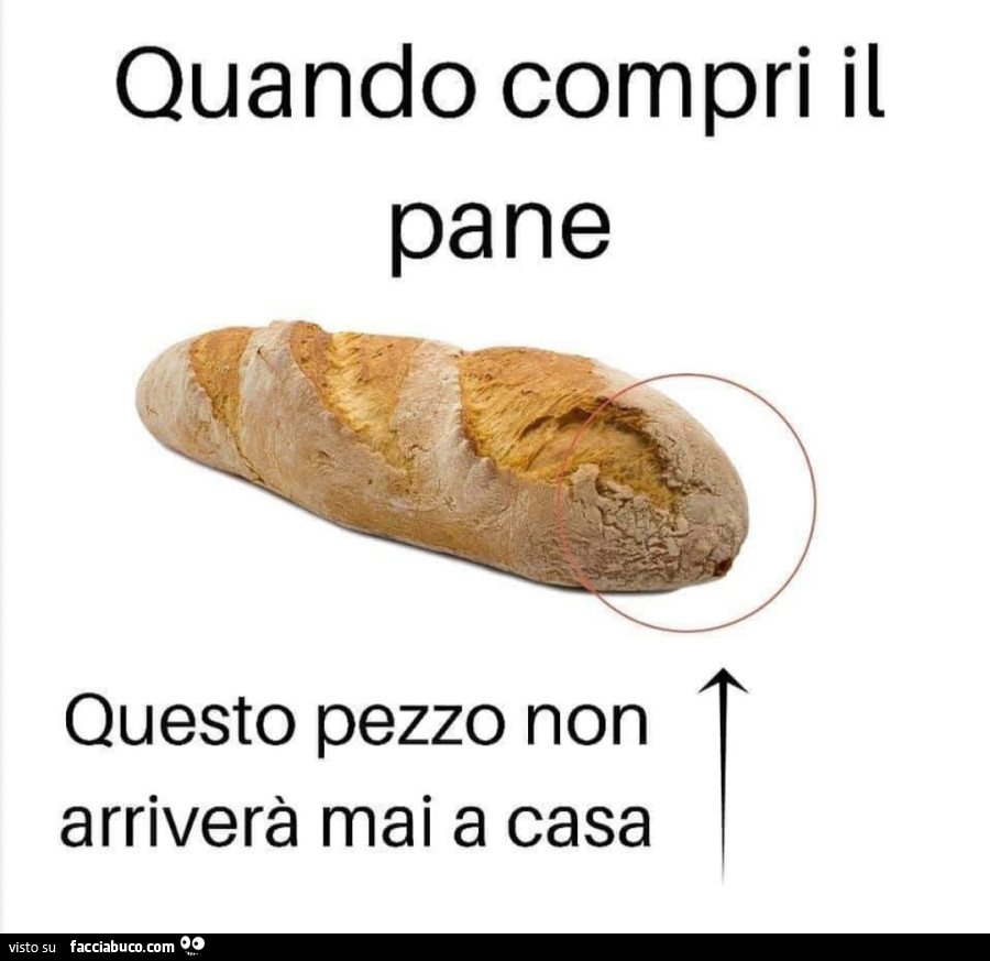 Quando compri il pane questo pezzo non arriverà mai a casa