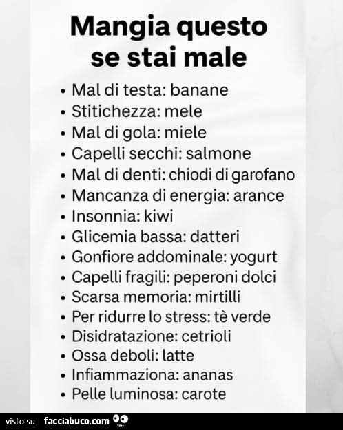 Mangia questo se stai male
