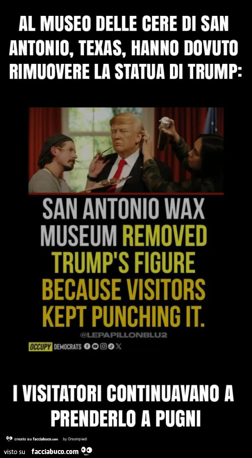 Al museo delle cere di san antonio, texas, hanno dovuto rimuovere la statua di trump: i visitatori continuavano a prenderlo a pugni