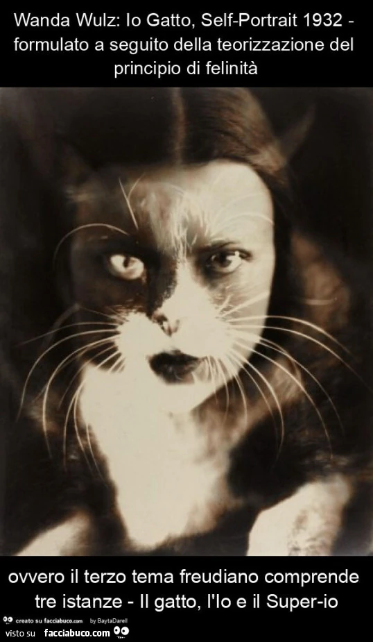 Wanda wulz: io gatto, self-portrait 1932 - formulato a seguito della teorizzazione del principio di felinità ovvero il terzo tema freudiano comprende tre istanze - il gatto, l'io e il super-io