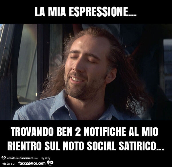 La mia espressione… trovando ben 2 notifiche al mio rientro sul noto social satirico