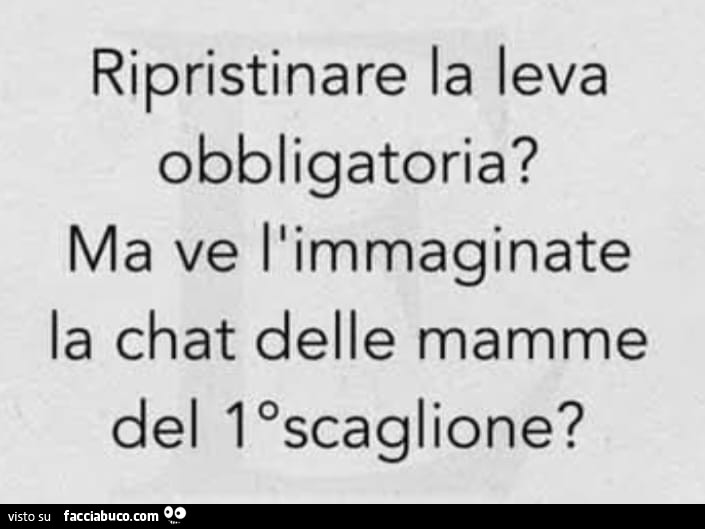 Ripristinare la leva obbligatoria? Ma ve l'immaginate la chat delle mamme del 1 scaglione