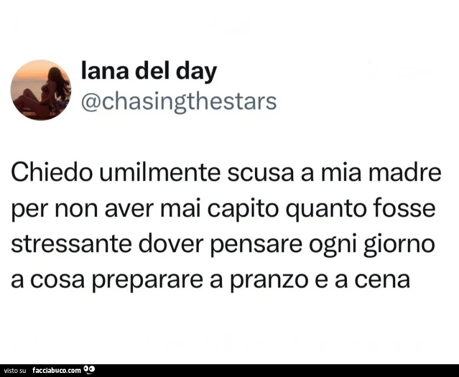 Chiedo umilmente scusa a mia madre per non aver mai capito quanto fosse stressante dover pensare ogni giorno a cosa preparare a pranzo e a cena