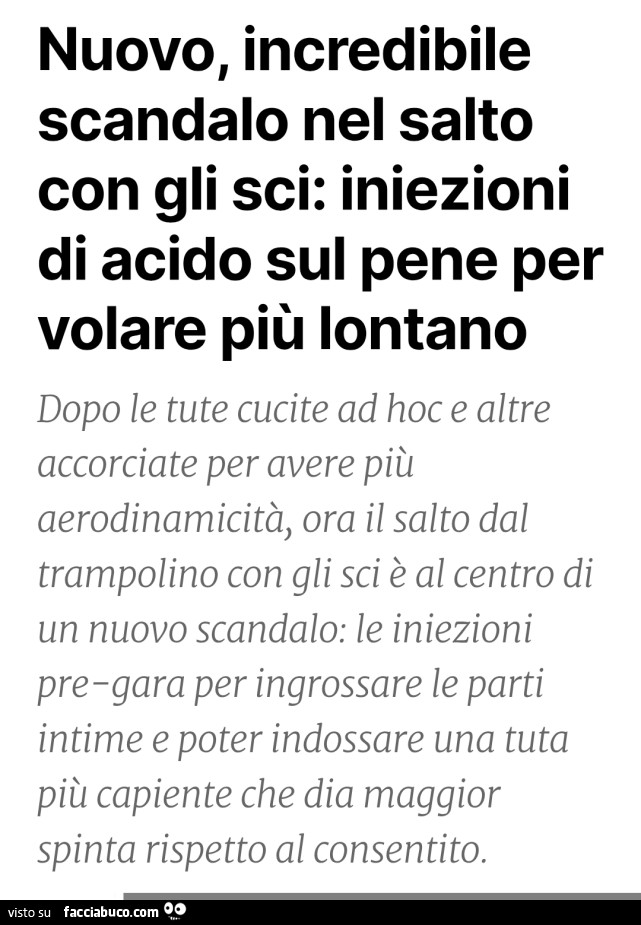 Nuovo, incredibile scandalo nel salto con gli sci: iniezioni di acido sul pene per volare più lontano