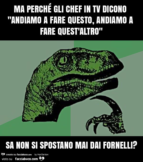 Ma perchรฉ gli chef in tv dicono "andiamo a fare questo, andiamo a fare quest'altro" sa non si spostano mai dai fornelli?