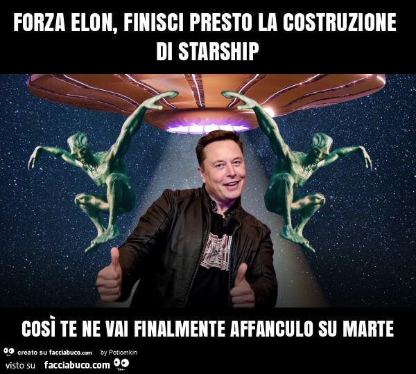 Forza elon, finisci presto la costruzione di starship così te ne vai finalmente affanculo su marte
