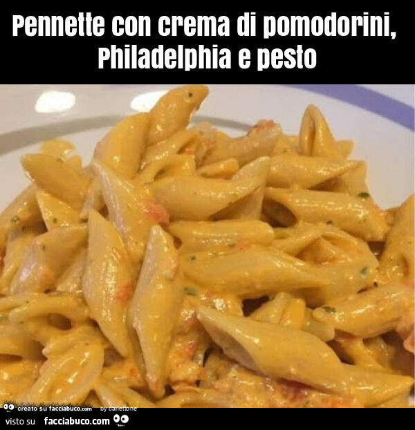 Pennette con crema di pomodorini, philadelphia e pesto