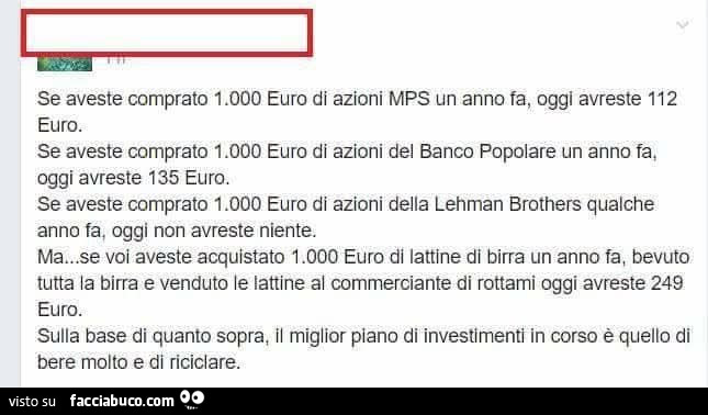 Se aveste comprato 1000 euro di azioni mps un anno fa, oggi avreste 142 euro