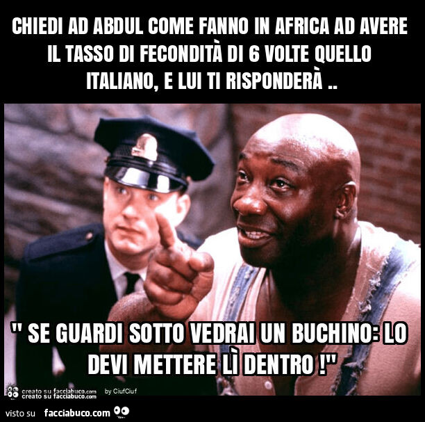 Chiedi ad abdul come fanno in africa ad avere il tasso di fecondità di 6 volte quello italiano, e lui ti risponderà