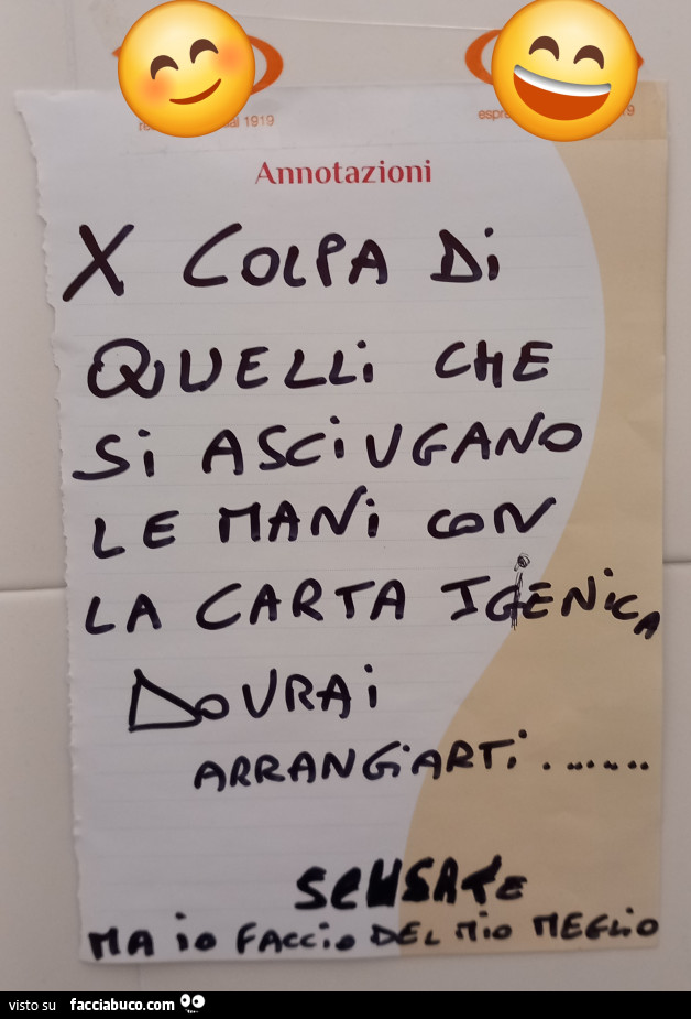 Cartello carta. Igienica bagno arrangiati