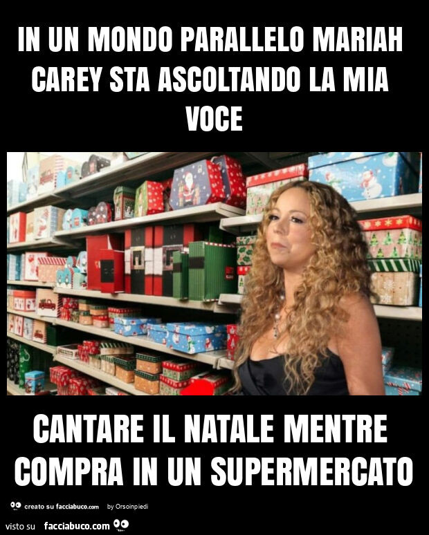 In un mondo parallelo mariah carey sta ascoltando la mia voce cantare il natale mentre compra in un supermercato