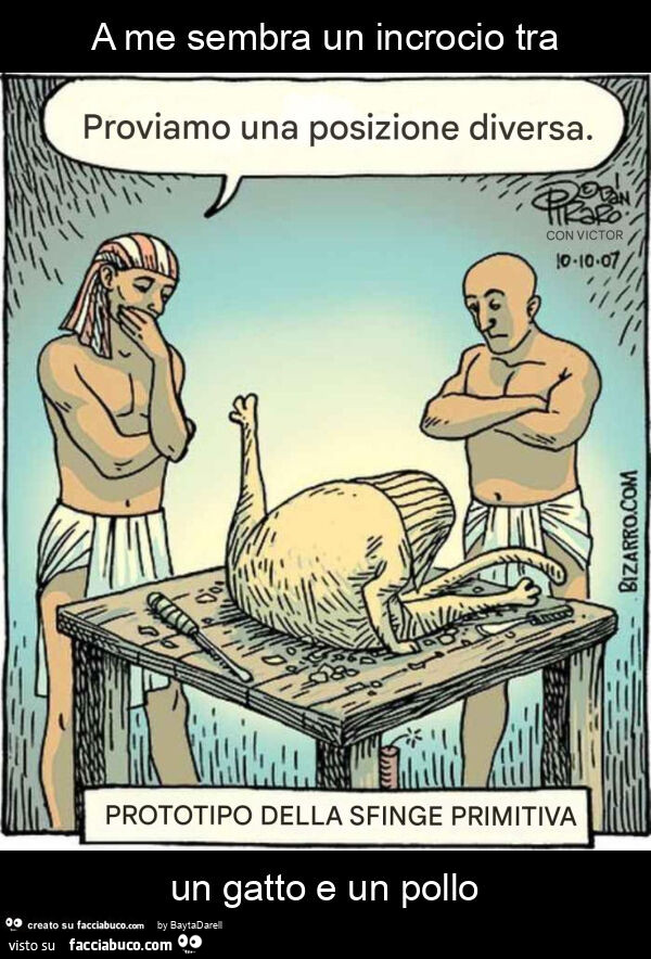 A me sembra un incrocio tra un gatto e un pollo. Il prototipo della Sfinge primitiva by Pizaro