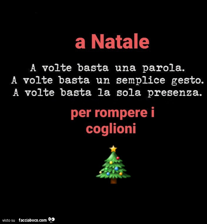 A natale a volte basta una parola. A volte basta un semplice gesto. A volte basta la sola presenza. Per rompere i coglioni