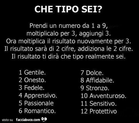 Che tipo sei? Prendi un numero da 1 a 9