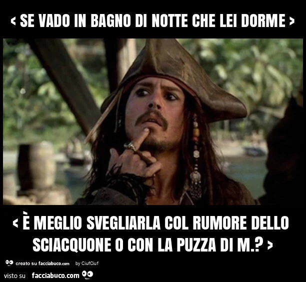 < se vado in bagno di notte che lei dorme > < è meglio svegliarla col rumore dello sciacquone o con la puzza di m. ? >