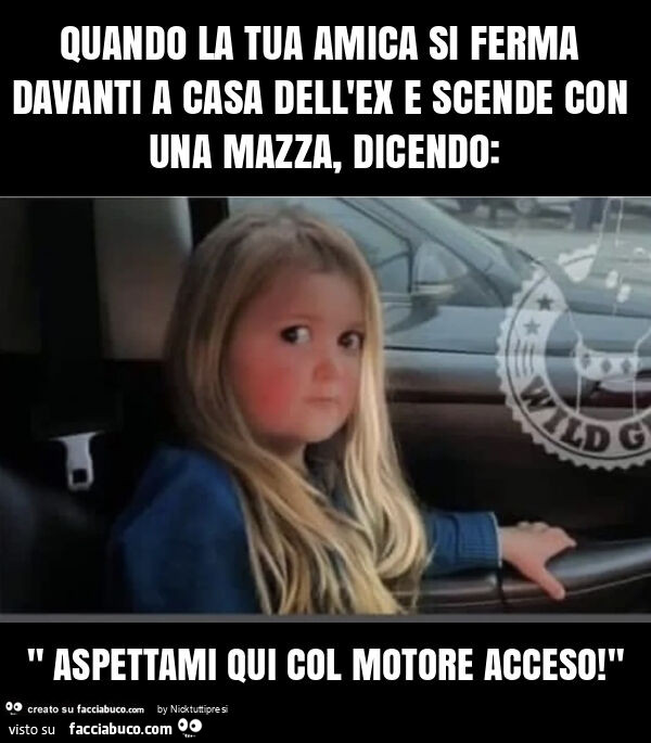 Quando la tua amica si ferma davanti a casa dell'ex e scende con una mazza, dicendo: " aspettami qui col motore acceso! "