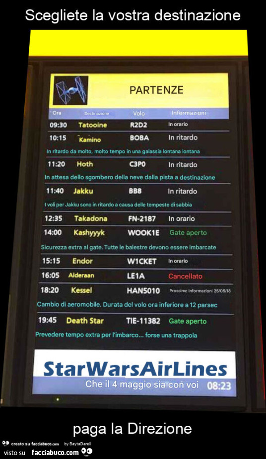 Scegliete la vostra destinazione paga la Direzione. StarWarsAirLines