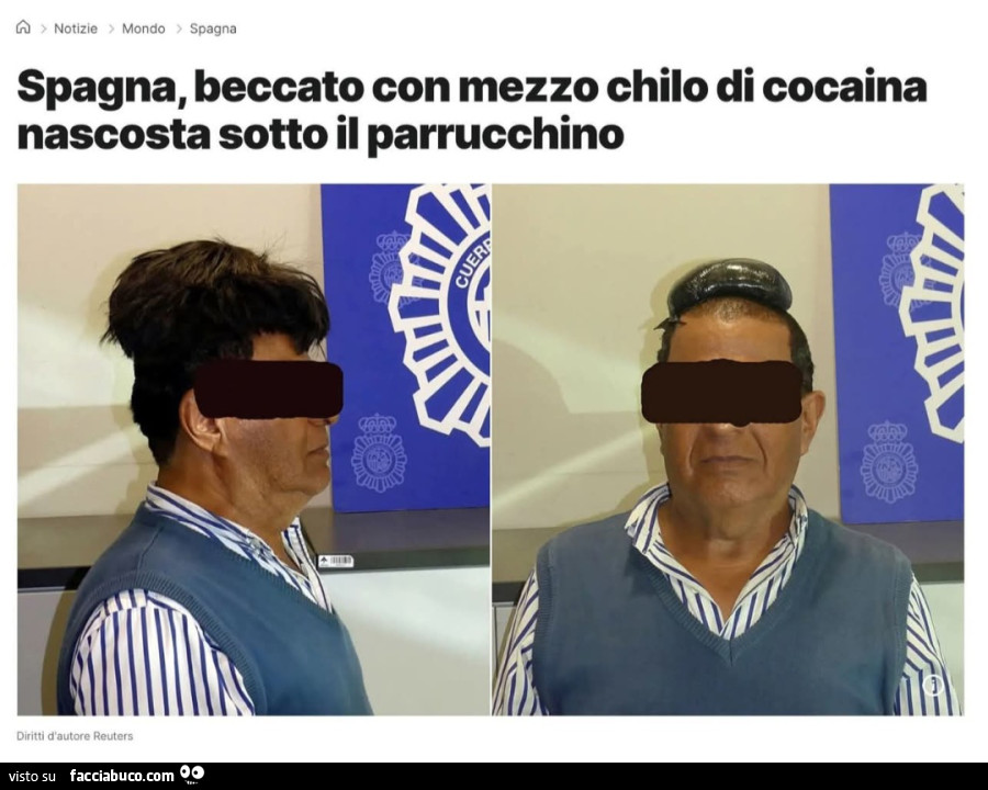 Spagna beccato con mezzo chilo di cocaina nascosta sotto il parrucchino