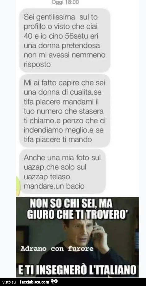 Non so chi sei ma giuro che ti troverò e ti insegnerò l'italiano