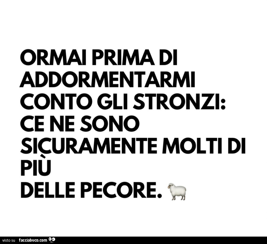 Ormai prima di addormentarmi conto gli stronzi: ce ne sono sicuramente molti di più delle pecore
