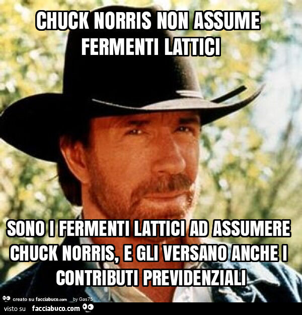 Chuck norris non assume fermenti lattici sono i fermenti lattici ad assumere chuck norris, e gli versano anche i contributi previdenziali