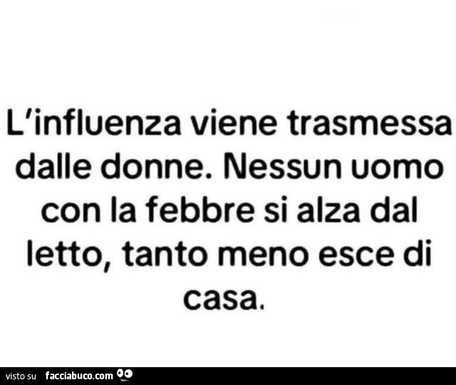 L'influenza viene trasmessa dalle donne. Nessun uomo con la febbre si alza dal letto, tanto meno esce di casa
