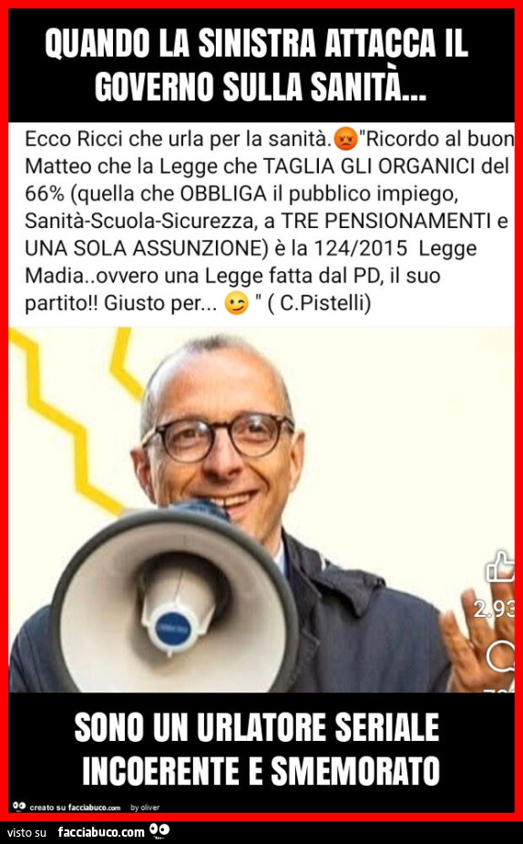 Quando la sinistra attacca il governo sulla sanità… sono un urlatore seriale incoerente e smemorato