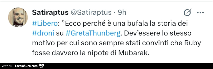 Libero: ecco perché è una bufala la storia dei droni su gretathunberg. Dev'essere lo stesso motivo per cui sono sempre stati convinti che ruby fosse davvero la nipote di mubarak